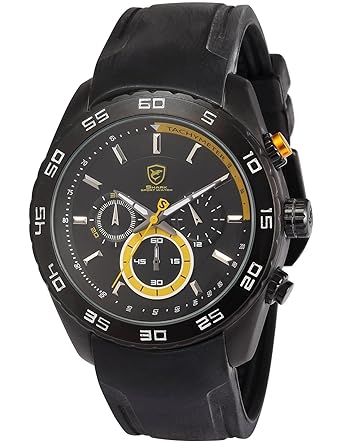 Shark Mens SH259 Spinner shark Analog Quartz Chronograph Black Silicone Band Wrist Watch