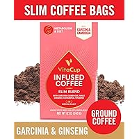 VitaCup Slim Blend Ground Coffee Bags 12oz with Garcinia Cambogia, Panax Ginseng, B Vitamins | Adaptogen Coffee | Keto | Paleo | Vegan | for Drip Coffee Brewers and French Press
