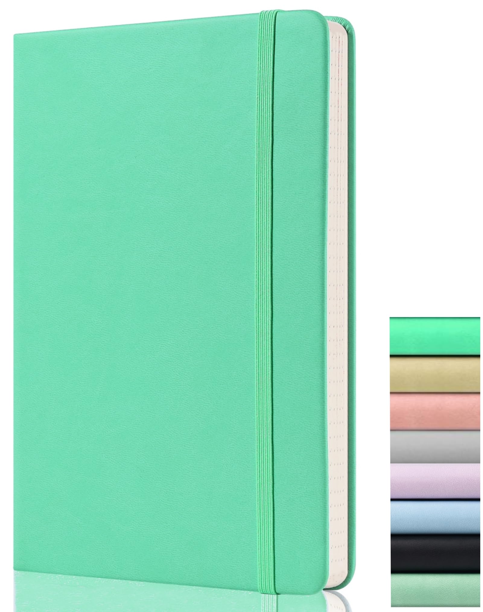 Dotted Journal A5 - Dotted Notebook with 120GSM Thick Paper, 172 Pages, Back Pocket, Elastic Banded, 2 Mark Ribbons, Premium Hardcover, Office, Study, Bluish