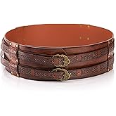 Pumtus Medieval Viking Belt, Wide Embossed Buckle Belts, Faux Leather Armor Belt, Nordic Knight Corset Belts, Celtic Leather Belt, Renaissance Accessories for Halloween Cosplay