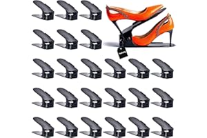 Yashong Shoe Slots Organizer, 24PCS Adjustable Double Layer Stack Shoe Rack, 50% Space-Saving Storage Rack Holder, Black