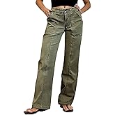 Flamingals Women Straight Leg Mid Rise Casual Solid Seam Front Flap Pocket Pants