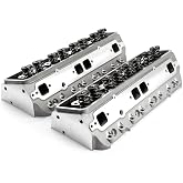 Assembled Cylinder Heads Compatible with Small Block Chevy 265/283/305/307/327/350/383/400 205cc/64cc - Straight Plug Hydraulic Flat Compatible, Springs/Valves Installed, Bolt-On Pair