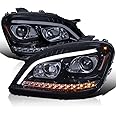 Spec-D Tuning Smoke Projector Headlights w/LED Sequential Signal Compatible with 2006-2008 Mercedes Benz W164 ML350 ML500 ML-Class, Left + Right Pair Headlamps Assembly