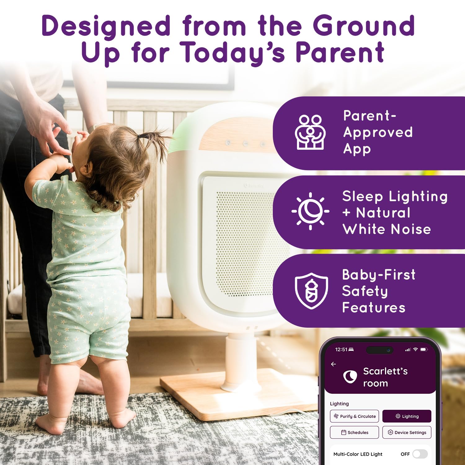 Sereniby Air Purifier for Baby | Proprietary Safe-Sleep Design | Medical-Grade HEPA Filtration | Laser-Accurate Air Quality & Temp Sensors | Smart Parent-Approved Features