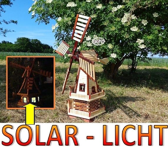 Grosse Windmühle SOLAR,WETTERFEST, Gartenwindmühle 130 cm, zweistöckig