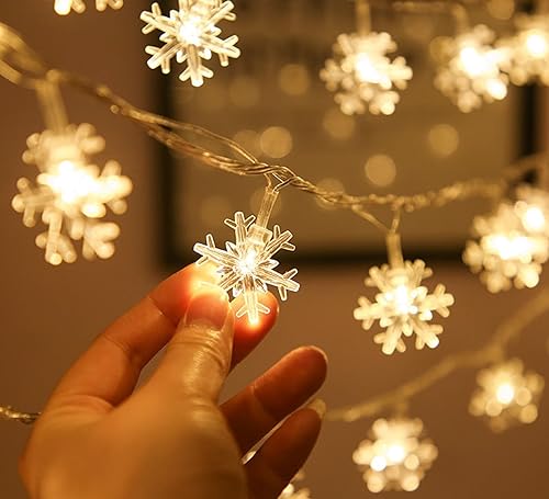 RUIXUE Snowflake Indoor,40 LED-19.7FT Snowflake Christmas Lights,Christmas Lights Battery Operated 2 Modes,for Indoor Outdoor Bedroom Corridor Patio Garden Yard Photo Frame.