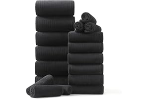 HAILEA 18 Piece Family Bath Towel Set Include 6 Bath Towels,6 Hand Towels and 6 Washcloths Soft Bathroom Towel with Hanging Loops,Highly Absorbent Quick Dry Towels Set for Bathroom,Hotel and Spa-Black