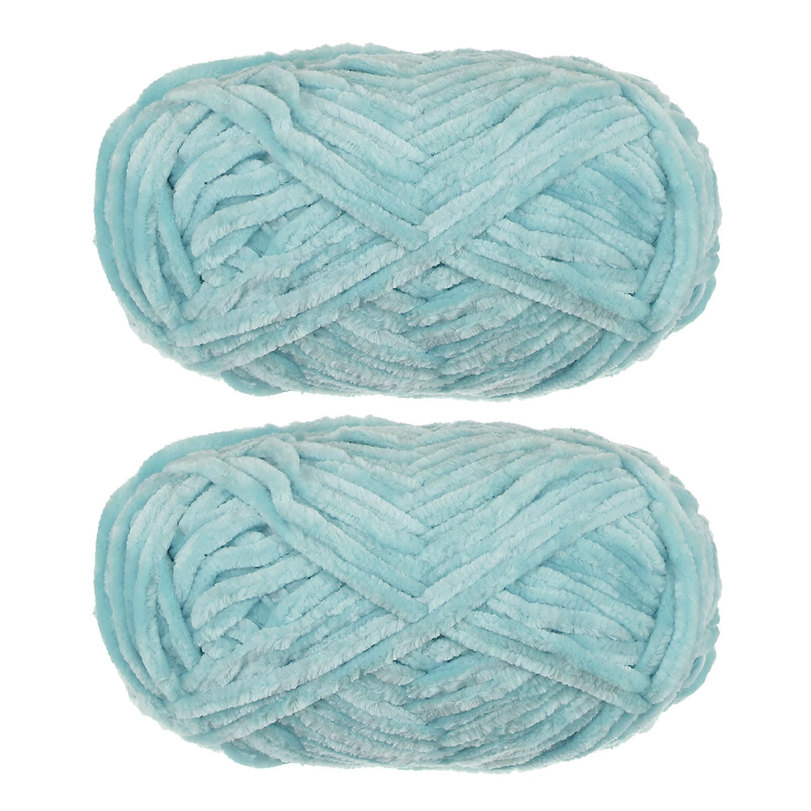 UXCELL 2 Skeins Velvet Chenille Yarn - 2x100g/7.1oz, 174 Yards Total Length #6 Super Bulky Polyester Soft Blanket Yarn for Knitting, Weaving, Bag - Lake Blue