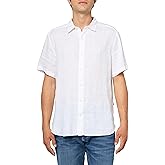 Nautica Mens Short Sleeve Solid Linen Button Up Shirt