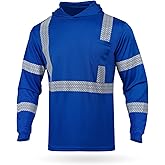 GLIMMR Hi Vis Hoodie Safety Reflective High Visibility Long Sleeve T Shirts with Hood for Men Class 3 Construction Workwear
