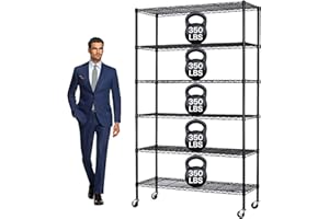 DKELI Storage Shelves Metal Shelf Wire Shelving Unit with Wheels 6 Tier NSF Certification Adjustable Garage Shelving Utility Steel Heavy Duty Commercial Grade Shelving Rack for Garage Pantry Kitchen