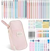 GUGUKUKU 58 PCS Aesthetic School Supplies with Cute Pencil Case,12 Pastel Highlighters, 5 Gel Pens Black Ink,9 Mechanical Pencils for,Student Stationary,CollegeEssentials Gifts (pink)