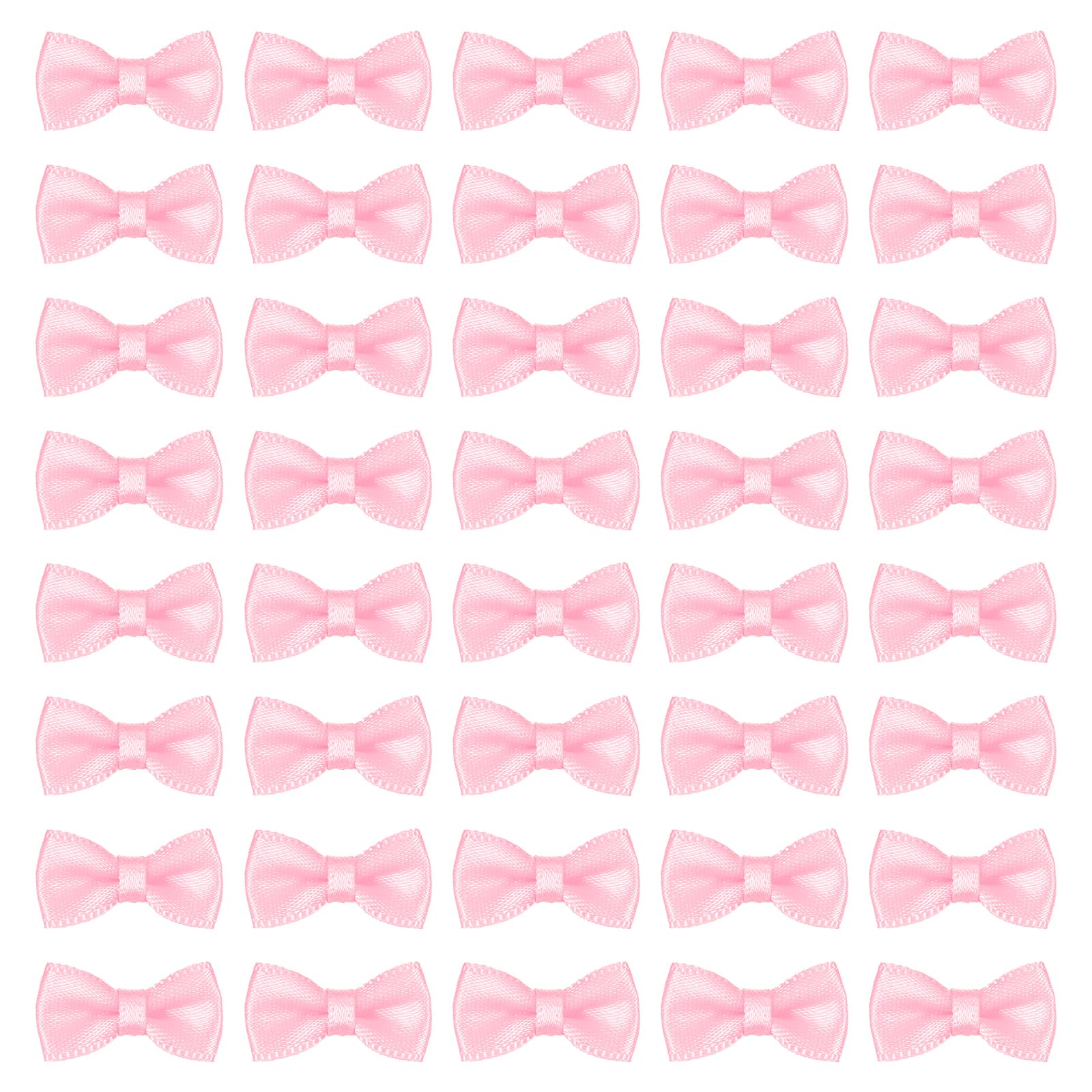 Photo 1 of MECCANIXITY 50 Pcs Mini Ribbon Bow 0.8" Mini Fabric Satin Ribbon Flower Bows for Craft DIY Sewing Wedding Birthday Party, Pink
