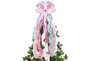 FineCheer Pastel Christmas Tree Topper Wreath Bow Large Christmas Bow Tree Topper for Xmas Ornament Family Wedding Thanksgiving Indoor Outdoor Decoration 44.9 x 11.8 Inch
