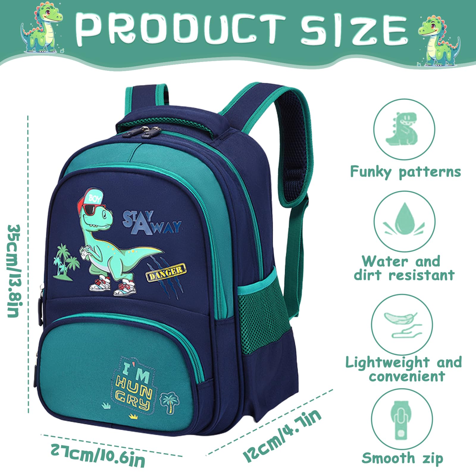 Auirshiky Kinderrucksack Jungen, Kleiner Dinosaurier Rucksack Kinder mit Brustgurt, Wasserdicht Vorschule Kleinkind Schulrucksack Kindergarten Schultasche (Dinosaurier Grün) (Mail Blue) 2