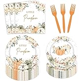 Aumeko Little Pumpkin Plates and Napkins Autumn Pumpkin Baby Shower Birthday Wedding Bridal Shower Tableware Decorations Serve for 24 Guests
