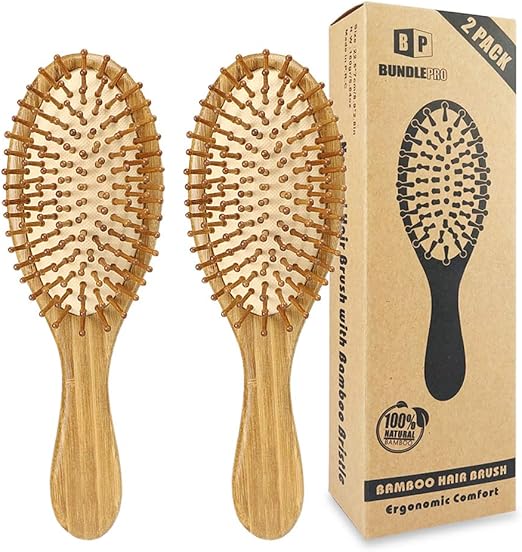 Pack of 2 Bamboo Hair Brushes 100 Natural Ecofriendly Hair Brush with Bamboo Bristles