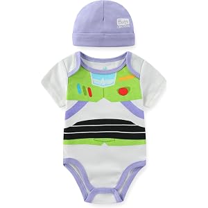 Disney Toy Story Buzz Lightyear Baby Boys Bodysuit with Hat Cap 2 Piece Set for Newborn and Infant