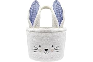 LIYIYIYIA Easter Basket Egg Hunt Bunny Baskets for Kids Boy Girls Baby with White Cute Rabbit Ears Soft Plush Empty Bucket Bag Personalized Storage Candy Gift Baby Shower Wedding Party Decoration Supplies