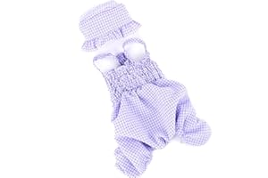 PAIDEFUL Dog Pajamas with Feet Adorable Plaid Pjs for Small Dogs Cute Cats Girls Overalls Shirts Bib Pants with Cap Pet Puppy Chihuahua Clothes for Spring Summer Sleepwear Dachshund Apparel Purple XL