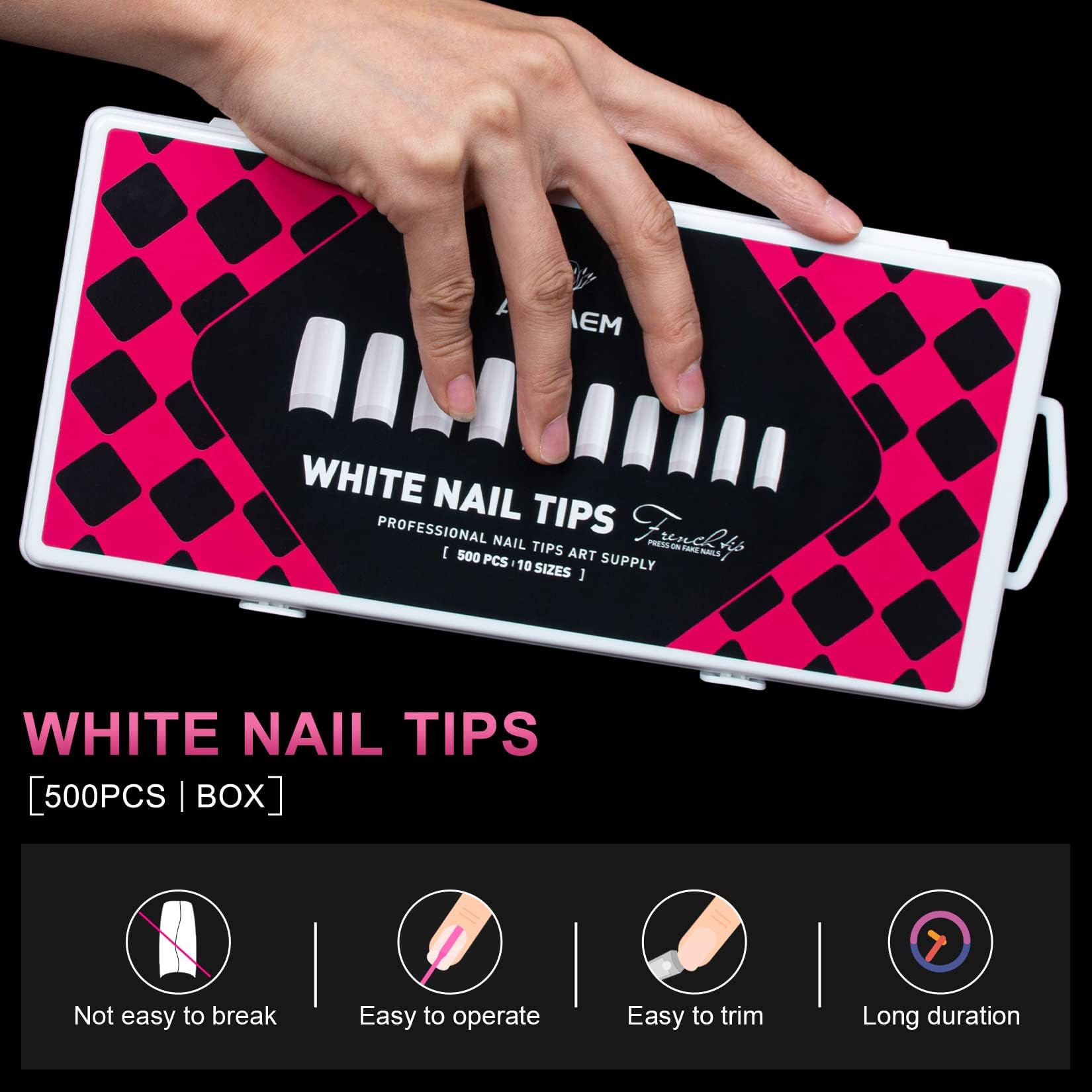 AORAEM White Nail Tips,500Pcs French Tip Press on Fake Nails Half Square False Nails for Acrylic Nails - Image 6