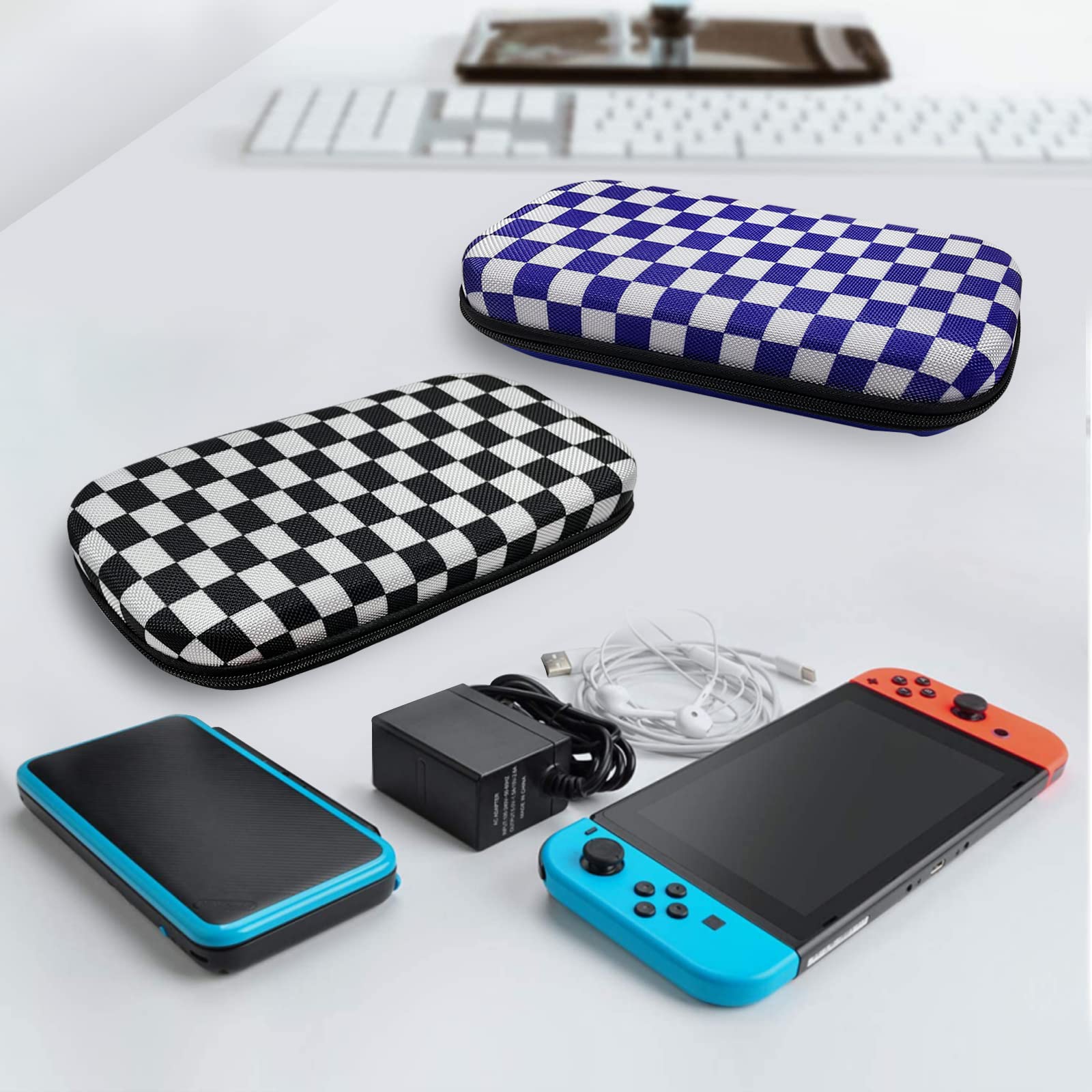 Switch Carrying Case Compatible with Nintendo Switch/Switch OLED - Fit AC Charger Adapter - with 8 Thumb Grips Caps & 20 Game Cartridges Protective