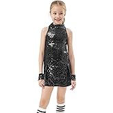 Girls Sequins Dance Outfit Dress Kids Sparkle Jazz Singer Star Costume Top Shorts 4PCS Set 3-14 Years