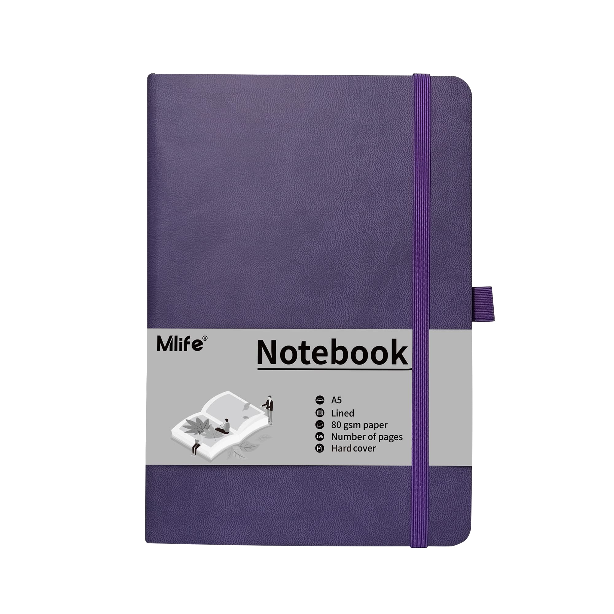 Mlife A5 Journal Notebook,Lined Hardback Notebook with Pen Holder,192 Pages,5.7 inches * 8.4 inches - for Women and Men (Purple)