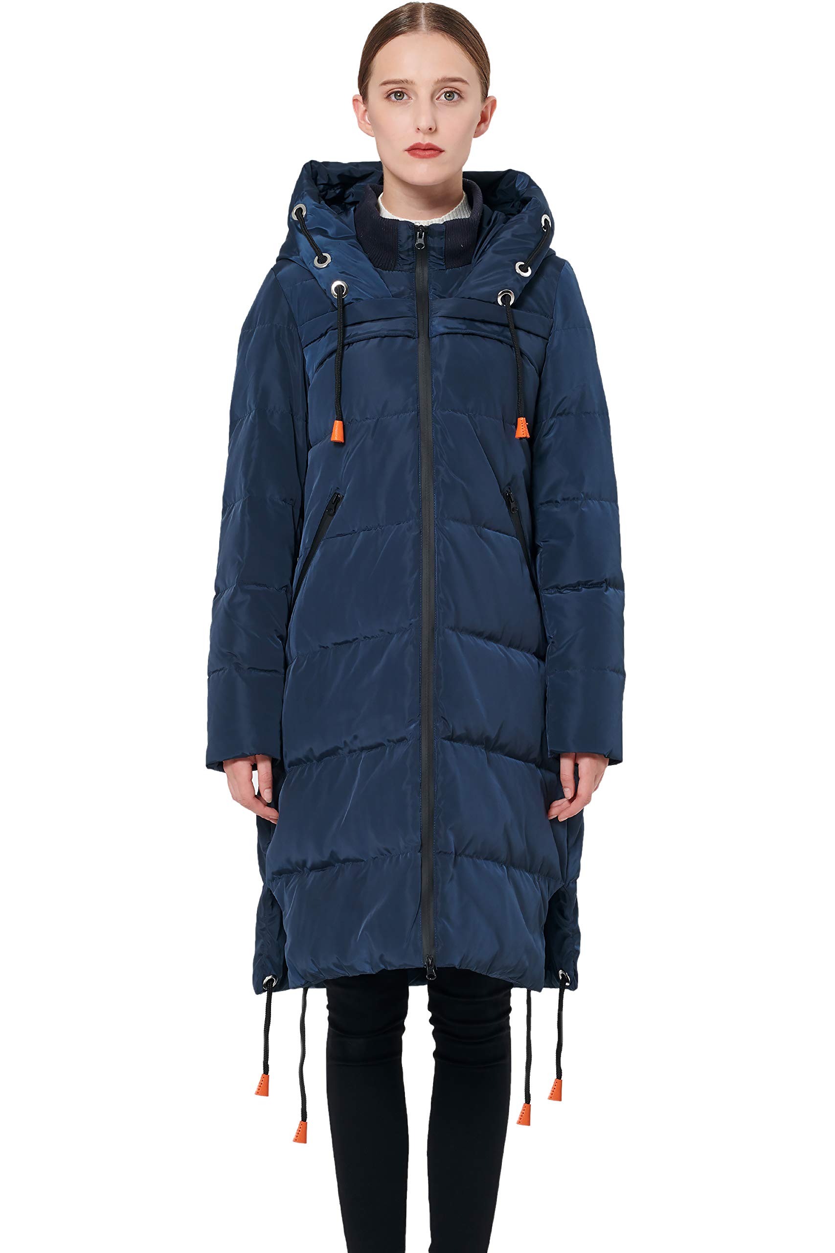 orolay women's thickened contrast color drawstring down jacket hooded coat