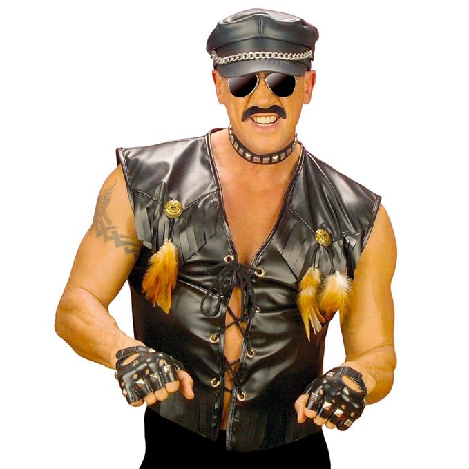 NET TOYS Biker Rocker Weste Kostüm Rockerweste Bikerkostüm Rockerkostüm Village People Raudi Bikerweste Fasching L 50/52