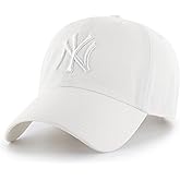 47 Brand MLB White White Primary Logo Clean Up Adjustable Baseball Cap Hat, Adult One Size Fits All