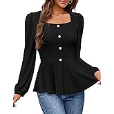 Bbonlinedress Womens Peplum Tops 2026 Long Sleeve Square Neck Dressy Casual Blouses Business Formal Work Top