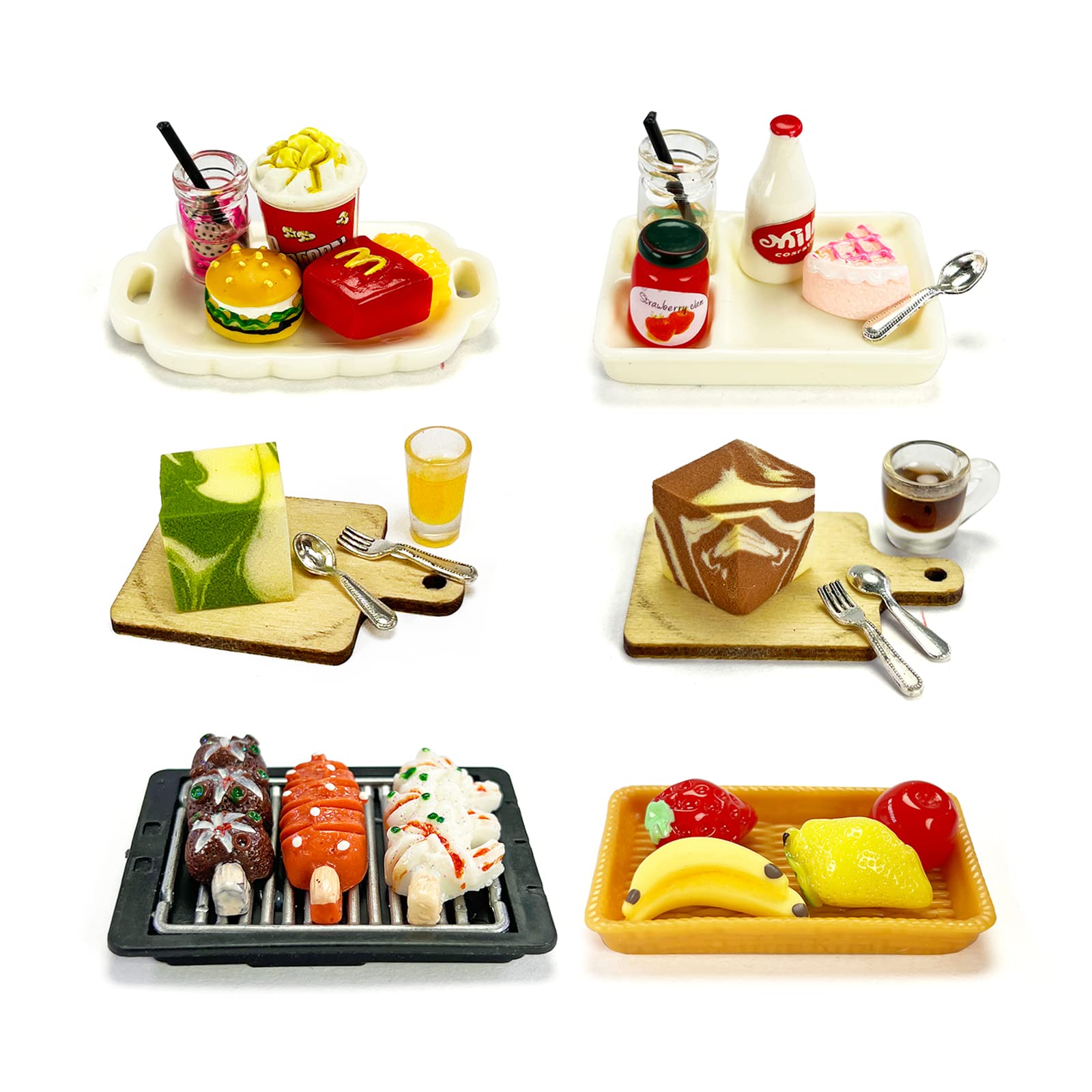 200 Piece Dollhouse Miniature Food Pretend Fast Food Toy Set Burger Fries Milk Cake Egg Bread Pizza Coffee etc Doll Food Kitchen Accessories Toys Kids Party Accessories Restaurant