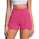 PINSPARK Workout Shorts Women Wide Leg Athletic Shorts High Waisted Yoga Shorts Tummy Control Gym Short with Pockets