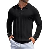 MioRoim Men's Knit Polo Shirts Casual Long Sleeve Polo Sweater Cable Ribbed Knitted Sweaters Vintage Golf Pullover Shirt
