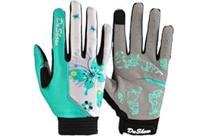 DuShow Bike Gloves for Women Cycling,Pink Floral Workout Gloves Women,Full Finger Biking Driving Riding Gloves for Women,Gel Padded Touch Screen Gym Gloves