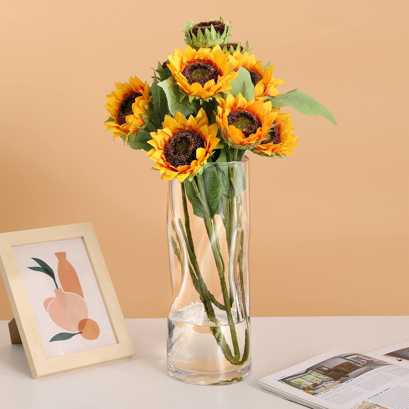 Glass Vase 30cm Tall Flower Jug for Green Plant Large Vessel​ for Large Stemmed Flowers Handmade Jardinière for Home Décor (Crystal Clear)
