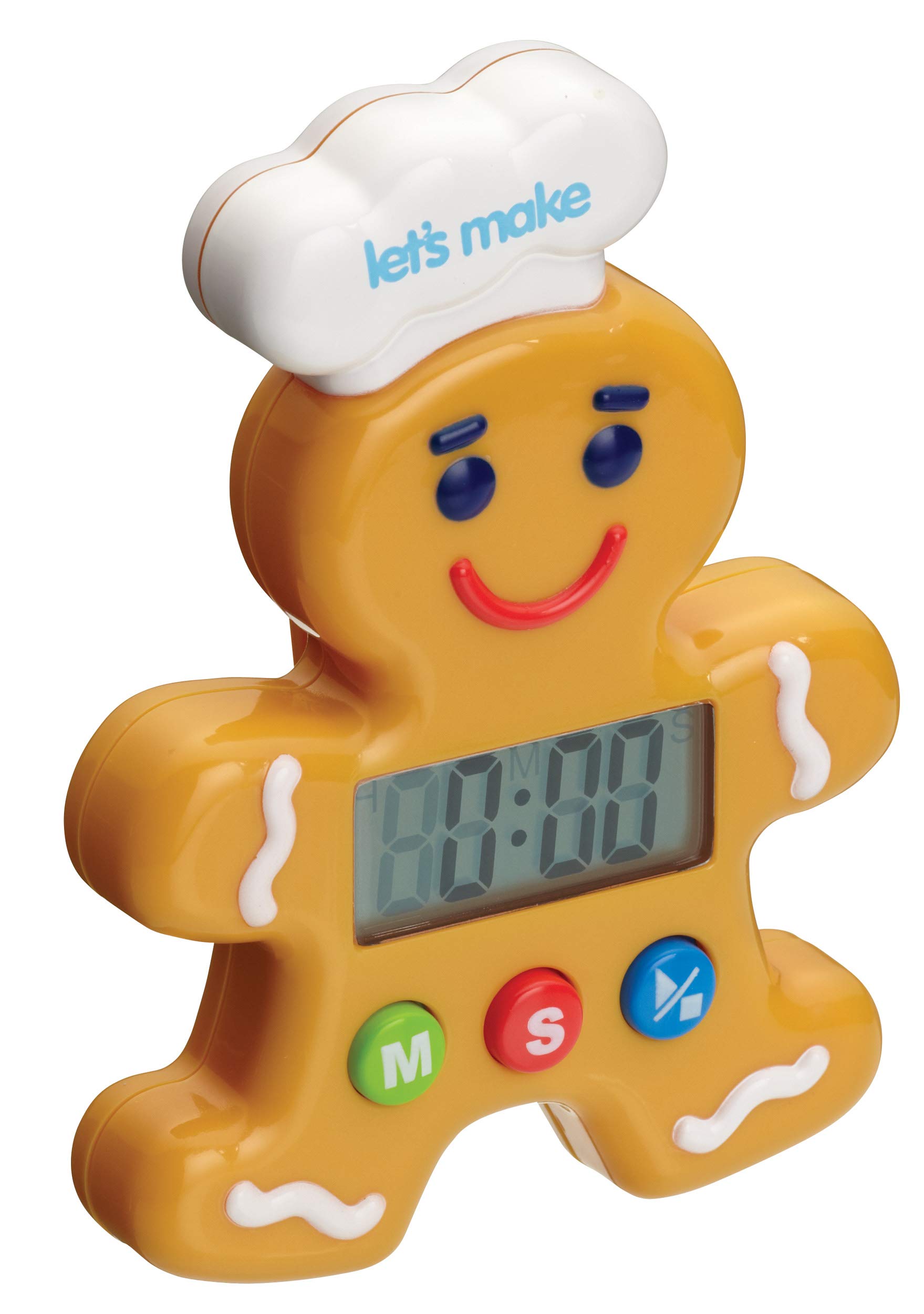 KitchenCraft Let's Make Kitchen Timer with Novelty Gingerbread Man Design, Plastic, Multi Colour, 12 x 3 x 16.5 cm