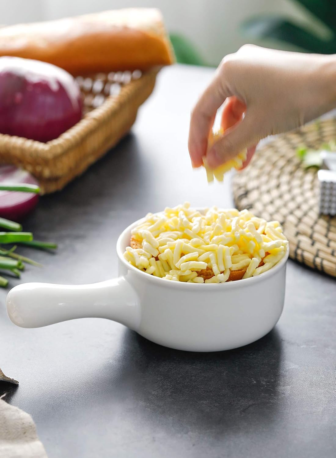  | Sweese 109.101 Porcelain Onion Soup Bowls with Handles - 15 Ounce for Soup, Cereal, Stew, Chill, Set of 4, White: Soup Bowls