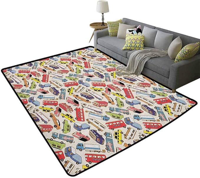 Cars Decor Nursery Rug Transport and Logistics Theme with Lorry Cargo