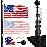 Hooomyai 20FT Telescopic Flag Pole Kit, Heavy Duty Aluminum Telescoping Flagpole for Outside House Inground Outdoor Camper RV Tailgate Flagpole with Two 3x5 USA Flags & Black Ball Top, Black