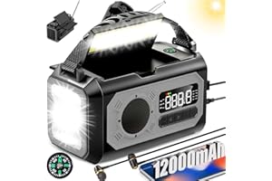 NEPIVEL 44400mWh/12000mAh Emergency Radio, Hand Crank Radio, Portable Solar Radio AM/FM/NOAA Weather Radio with 2 Solar Panels,3 Charging Methods,SOS Alarm,Flashlight,Phone Charger,Compass,Reading Lamp