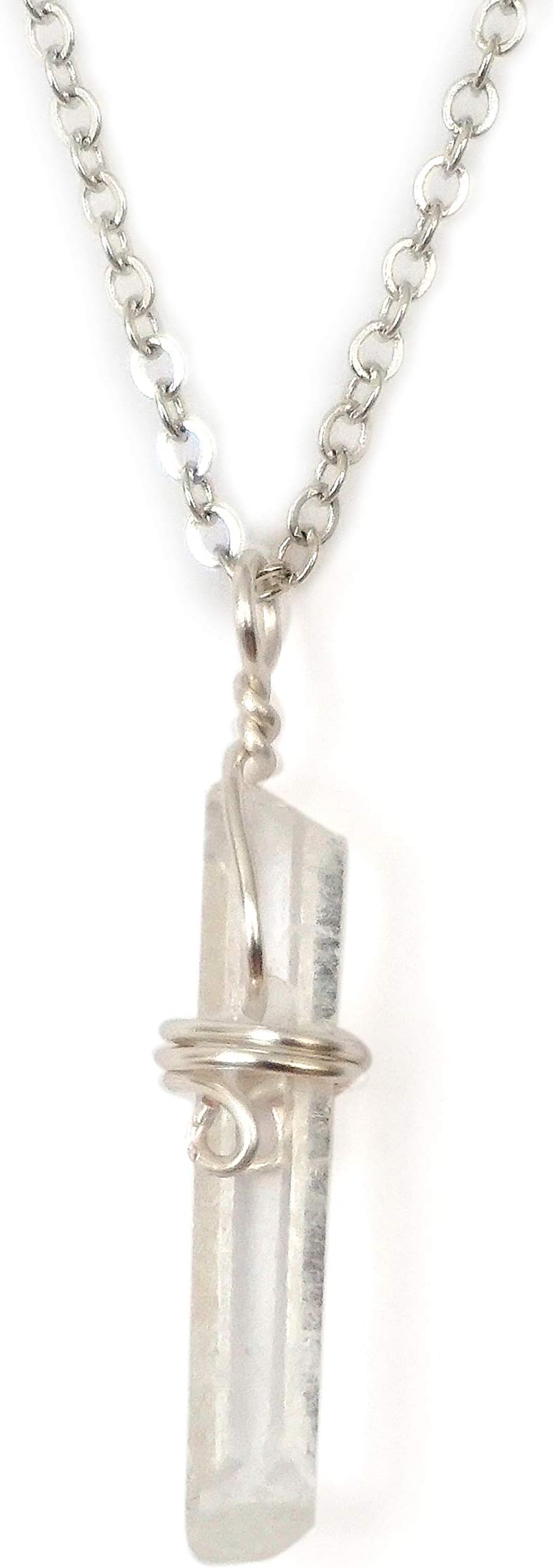 Designs by Nature GemsDesigns by Nature Gems Handmade Women’s Clear Quartz Point Charm Necklace 16 inch Silver Plated, April Birthstone