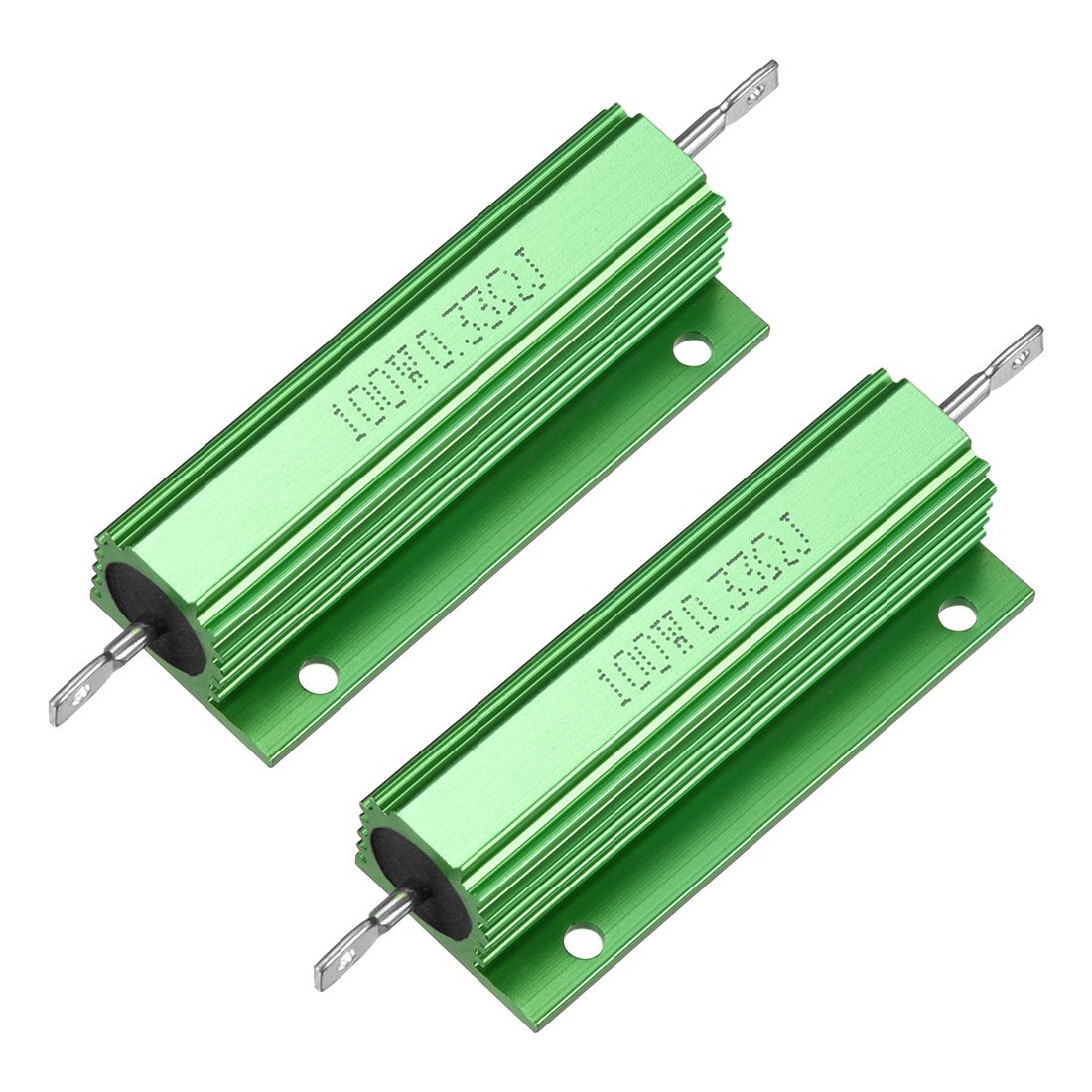 sourcingmap 2 Pcs Aluminum Case Resistor 100W 0.33 Ohm Wirewound Green for LED Replacement Converter 100W0.33RJ