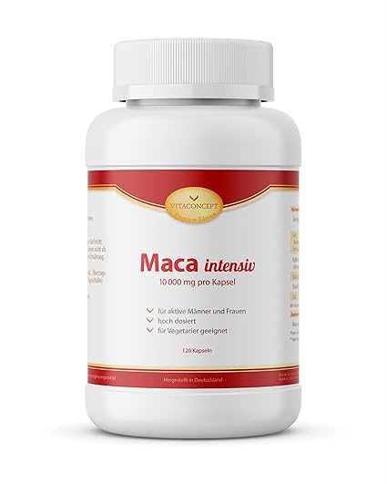 Maca intensiv * 10000 mg pro Kapsel * 120 Kapseln - erfüllt höchste Pharma-Qualitätskriterien - Made in Germany - für Vegetar