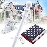 Barcetine Flag Pole with American Flag - Tangle Free Flag Poles for Outside House with 3x5 Embroidered US Flags,Flagpole Holder Bracket - 5ft Heavy Duty Outdoor Flag Pole Kit for Porch - White