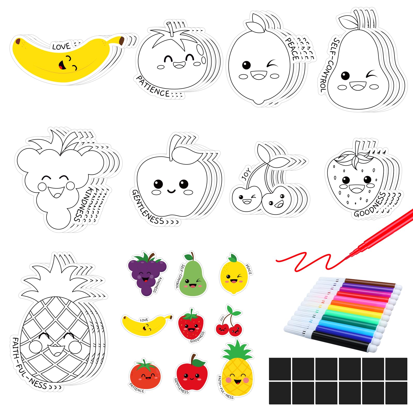 Photo 1 of Gemscream 36 Set Fruit of The Spirit Crafts for Kids Color Your Own Fruit Magnets Decor DIY Christian Religious Craft Kit Cute Fridge Magnets for Classroom Sunday School Vbs Coloring Activity