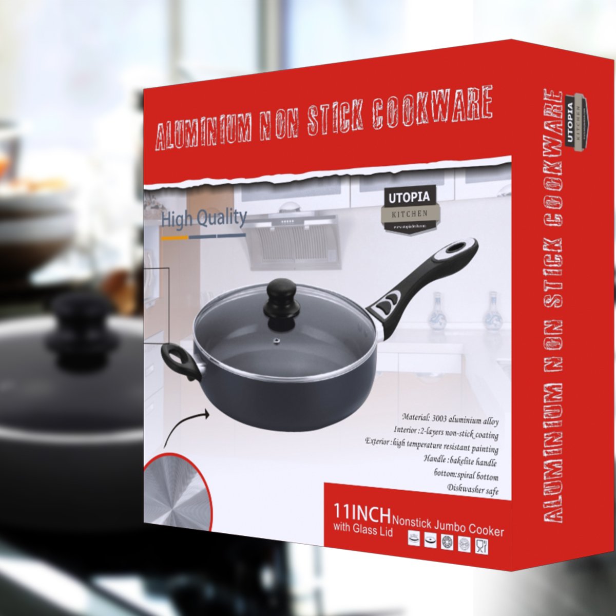 Utopia Kitchen Aluminum Nonstick 11 Inch Jumbo Cooker Sauté Pan
