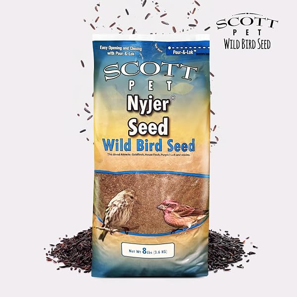 SCOTT PET WILD BIRD SEED, NYJER SEED, 8 LBS BAG, SINGLE INGREDIENT, GREAT FOR OUTSIDE FEEDERS, FOOD FOR OUTSIDE WILD BIRDS